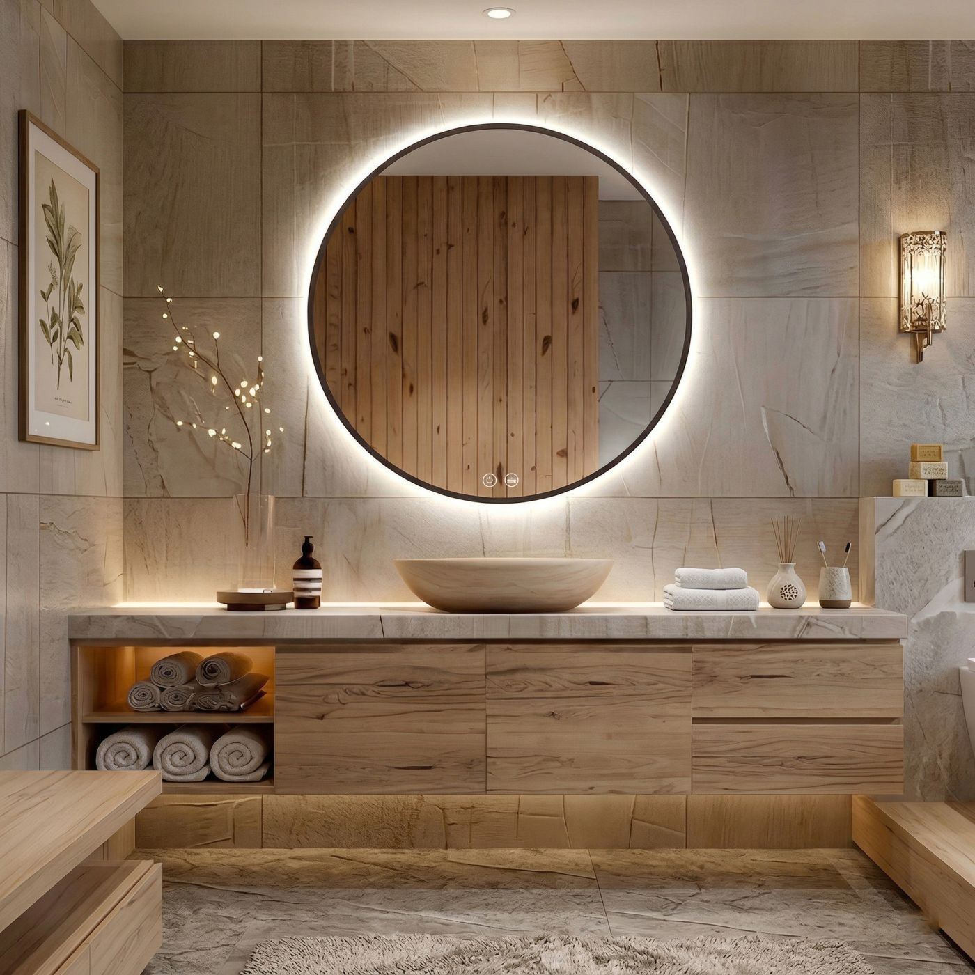 lustro led okrągłe czarna ramka